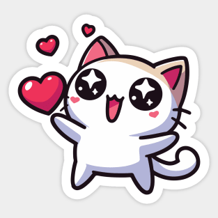 Kawaii kitten with hearts Sticker